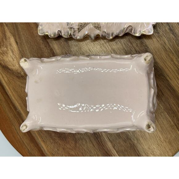Vintage Ceramic Trinket Box Bird Lid Powder Pink Iridescent Glaze Lead Motif - Picture 9 of 13
